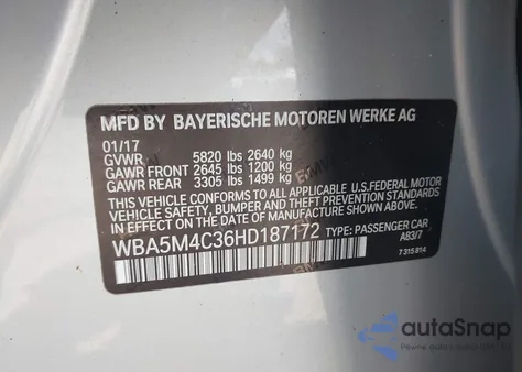 2017 BMW 535I Gran Turismo xDrive из США, поврежденный, VIN WBA5M4C36HD187172